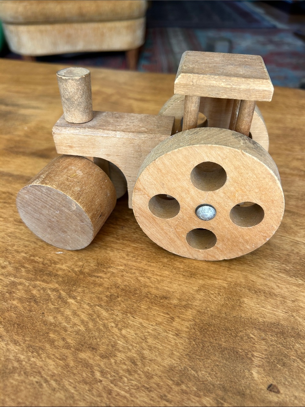 Vintage Creative Playthings Natural Wooden Toy Tractor- Classic Made in Finland
